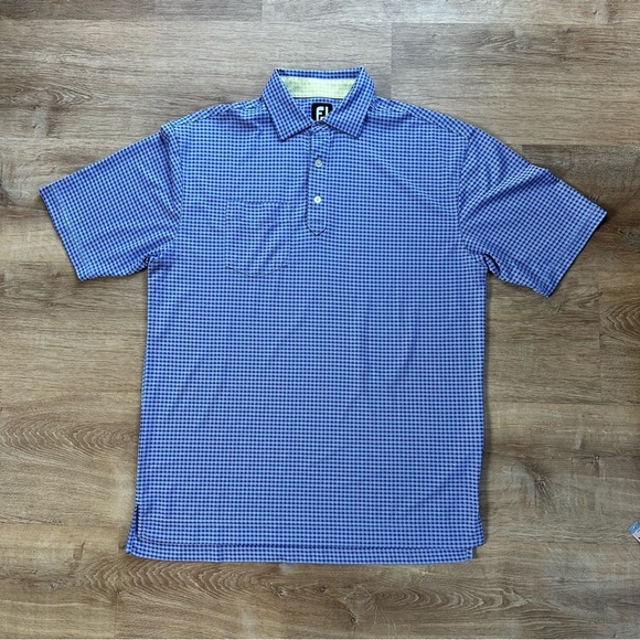 Footjoy Blue and White Gingham Patterned Golf Polo Size Large Mens - Picture 1 of 6